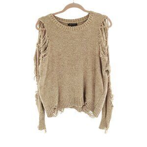 Hers & Mine Distressed Sweater Women S/M Beige Grunge Alt Boho Hippie Streetwear